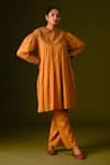 Buy_Aurul_Yellow Cotton Zari Silk Embroidery And Thread Kurta With Pant _at_Aza_Fashions