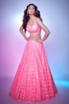 Buy_Seema Gujral_Pink Net Embroidery Sequin Neon Chevron Pattern Bridal Lehenga Set _at_Aza_Fashions