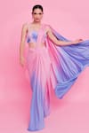 Buy_Anshika Tak Label_Pink Saree Lycra Embellished Crystal Blouse With Ombre Pre Draped _at_Aza_Fashions