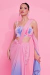 Anshika Tak Label_Pink Saree Lycra Embellished Crystal Blouse With Ombre Pre Draped _Online_at_Aza_Fashions