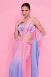Buy_Anshika Tak Label_Pink Saree Lycra Embellished Crystal Blouse With Ombre Pre Draped _Online_at_Aza_Fashions