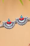 Buy_Mero Jewellery_Red Crystals Coral Studded Half Moon Earrings_at_Aza_Fashions