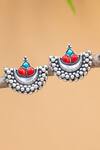 Shop_Mero Jewellery_Red Crystals Coral Studded Half Moon Earrings_at_Aza_Fashions