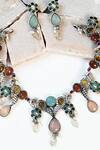 Shop_Mero Jewellery_Multi Color Stones Tribal Peacock Carved Necklace Set_at_Aza_Fashions
