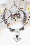 Buy_Mero Jewellery_Silver Plated Mother Of Pearls Tribal Embellished Necklace Set _at_Aza_Fashions