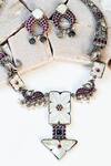 Shop_Mero Jewellery_Silver Plated Mother Of Pearls Tribal Embellished Necklace Set _at_Aza_Fashions