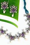 Shop_Mero Jewellery_Purple Applique, Stones Amethyst Embellished Tribal Necklace Set_at_Aza_Fashions