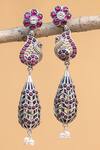 Buy_Mero Jewellery_Pink Pearls, Stones Peacock Kempstone Embellished Earrings_at_Aza_Fashions