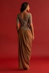 Shop_Reeti Arneja_Gold Organza Embroidery Zardozi V Neck Draped Saree Gown_at_Aza_Fashions