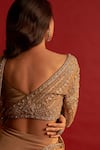 Shop_Reeti Arneja_Gold Saree Silk Lycra Embroidery Swarovski V Pre-stitched Draped With Blouse_at_Aza_Fashions