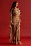 Shop_Reeti Arneja_Gold Georgette Embroidery Plunge V Ruffle Pre-stitched Draped Saree With Blouse _Online_at_Aza_Fashions