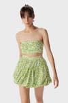 Buy_THE IASO_Green Cotton Poplin Woven Leaf Print Mini Skirt _at_Aza_Fashions