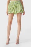 THE IASO_Green Cotton Poplin Woven Leaf Print Mini Skirt _Online_at_Aza_Fashions