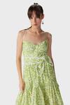 THE IASO_Green Cotton Poplin Woven Leaf Tube Neck Print Corset Midi Dress _Online_at_Aza_Fashions