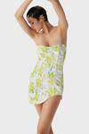 The Iaso White Gingham, Cotton Embroidery Bandeau Neck Leaf Print Sheath Short Dress Online at Aza Fashions The Iaso_White Gingham, Cotton Embroidery Bandeau Neck Leaf Print Sheath Short Dress _Online_at_Aza_Fashions