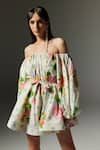 The Iaso Off White Cotton Off-shoulder Floral Print Short Dress Online at Aza Fashions The Iaso_Off White Cotton Off-shoulder Floral Print Short Dress _Online_at_Aza_Fashions