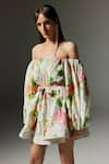 Buy The Iaso Off White Cotton Off-shoulder Floral Print Short Dress Online at Aza Fashions Buy_The Iaso_Off White Cotton Off-shoulder Floral Print Short Dress _Online_at_Aza_Fashions