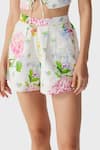 THE IASO_Off White Cotton Floral Print Woven Shorts _Online_at_Aza_Fashions