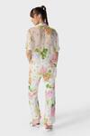 Shop_THE IASO_Off White Modal Embroidery Floral Print Flared Pant _at_Aza_Fashions