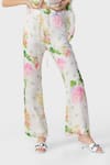 Buy_THE IASO_Off White Modal Embroidery Floral Print Flared Pant _Online_at_Aza_Fashions