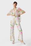 Buy_THE IASO_Off White Crepe Embroidery Collared Floral Print Beach Shirt _at_Aza_Fashions