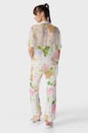 Shop_THE IASO_Off White Crepe Embroidery Collared Floral Print Beach Shirt _at_Aza_Fashions