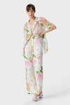 THE IASO_Off White Crepe Embroidery Collared Floral Print Beach Shirt _Online_at_Aza_Fashions