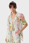 Buy_THE IASO_Off White Crepe Embroidery Collared Floral Print Beach Shirt _Online_at_Aza_Fashions