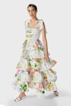 Buy_THE IASO_Off White Self Slub Cotton Woven Floral Tube Neck Print Strappy Maxi Dress _at_Aza_Fashions