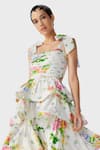 THE IASO_Off White Self Slub Cotton Woven Floral Tube Neck Print Strappy Maxi Dress _Online_at_Aza_Fashions