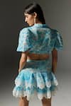 Shop_THE IASO_Blue Viscose, Cotton, Modal Plunge Neck Tal Printed Crop Top _at_Aza_Fashions