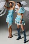Buy_THE IASO_Blue Viscose, Cotton, Modal Plunge Neck Tal Printed Crop Top _Online_at_Aza_Fashions
