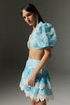 Buy_THE IASO_Blue Viscose, Cotton, Modal Plunge Neck Tal Printed Crop Top 