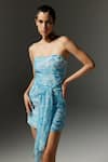 Buy_THE IASO_Blue Viscose Crinkle Chiffon Printed Botanic Patterns Tal Ruched Tube Dress _at_Aza_Fashions