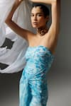 THE IASO_Blue Viscose Crinkle Chiffon Printed Botanic Patterns Tal Ruched Tube Dress _at_Aza_Fashions