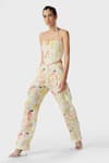 Buy_The Iaso_Yellow Linen, Modal Square Neck Eve Printed Corset _at_Aza_Fashions