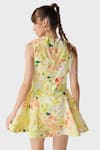 Shop_The Iaso_Yellow Linen, Modal V-neck Eve Abstract Print Skater Dress _at_Aza_Fashions