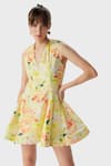 Buy_The Iaso_Yellow Linen, Modal V-neck Eve Abstract Print Skater Dress _Online_at_Aza_Fashions