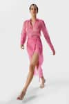 Buy_THE IASO_Pink Crinkle Chiffon Printed Abstract Patterns Collar Rue Flirty Shirt Dress _Online_at_Aza_Fashions