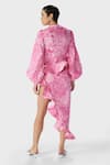 Shop_THE IASO_Pink Cotton Poplin Printed Abstract Patterns V Neck Rue Asymmetric Dress _at_Aza_Fashions