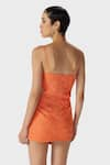 Shop_THE IASO_Orange Lace Embroidery Palm Leaves Asymmetric Square Neck Miel Short Dress _at_Aza_Fashions