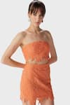 Buy_THE IASO_Orange Lace Embroidery Palm Leaves Miel Short Skirt _at_Aza_Fashions