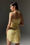 Shop_THE IASO_Yellow Jacquard Embroidery Floral Lace Halter Neck Wren Dress _at_Aza_Fashions