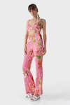 Buy_THE IASO_Pink Crepe Satin Printed Floral Nola Pant _Online_at_Aza_Fashions