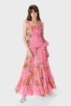 Buy_THE IASO_Pink Crinkle Chiffon Printed Floral Square Nola Maxi Dress _at_Aza_Fashions