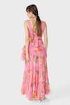 Shop_THE IASO_Pink Crinkle Chiffon Printed Floral Square Nola Maxi Dress _at_Aza_Fashions