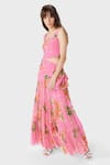 THE IASO_Pink Crinkle Chiffon Printed Floral Square Nola Maxi Dress _Online_at_Aza_Fashions