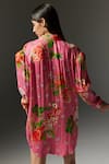 Shop_THE IASO_Pink Crepe Satin Printed Floral Collared Shirt Dress _at_Aza_Fashions