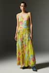 THE IASO_Yellow Crinkle Chiffon Printed Floral V Neck Tira Strappy Maxi Dress _Online_at_Aza_Fashions