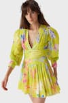 Buy_THE IASO_Yellow Self Cotton Printed Floral V Neck Tira Short Dress _at_Aza_Fashions